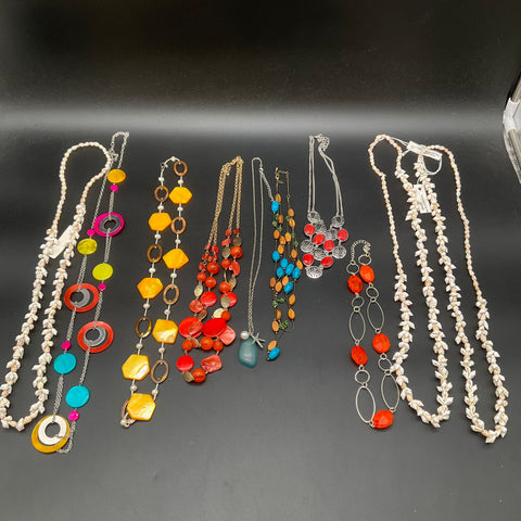 Vintage Boho Beaded and Shell Fashion Costume Necklace Jewelry Lot of 8