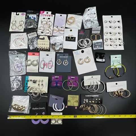 Paparazzi Tahari Claire's Fashion Costume Jewelry Lot 40+ Hoop Stud Earrings