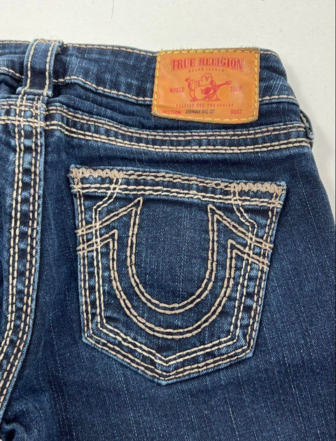 True Religion Women's Johnny Big QT Straight Leg Jeans Ripped Distressed Sz 25