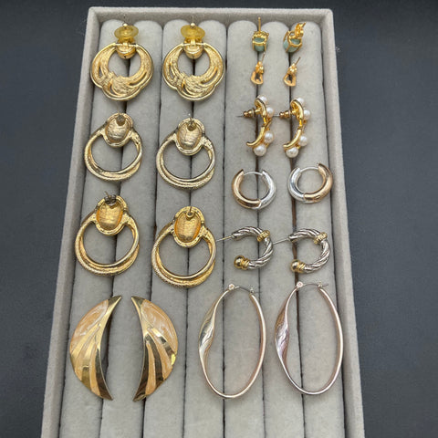 Vintage Costume Jewelry Lot of 9 Pairs Earrings Hoops Studs Enamel Faux Pearl