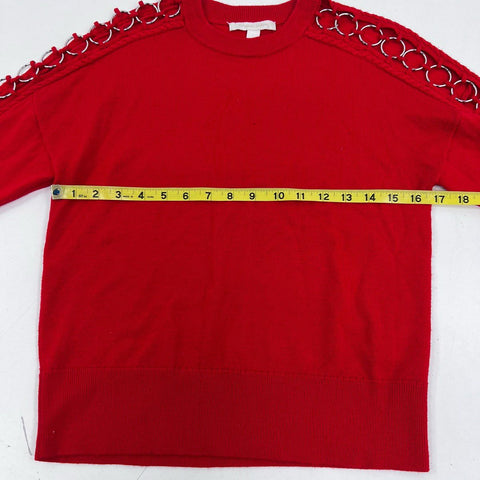 Jonathan Simkhai Women's Red 100% Wool Silver Ring Grommet Sweater Sz S