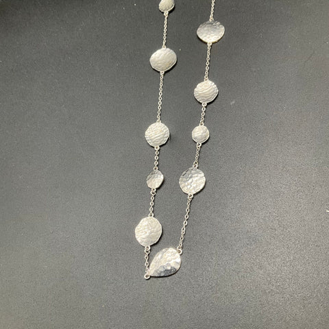 Melinda Maria Silver Tone Hammered Disc Station Long Chain Necklace