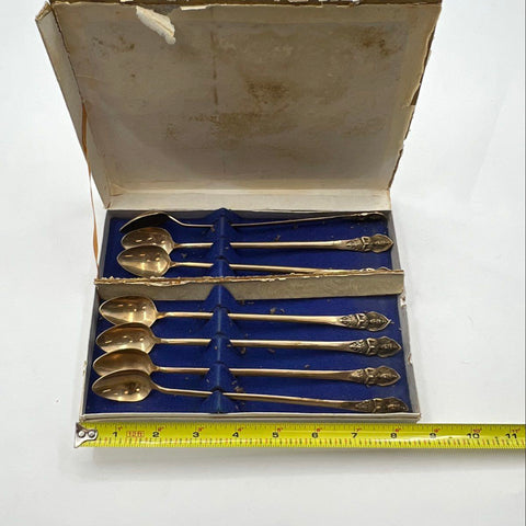 Vishnu Siam Brass Iced Tea Spoons 7 Piece Set Thai Goddess Figure Vintage