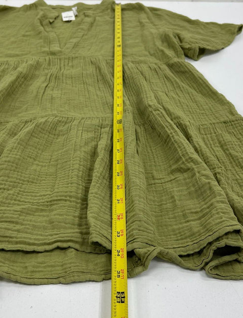 NWT Anthropologie Green Kallie Flowy Gauze Tiered Tunic Dress Women's L