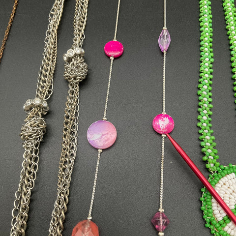 Fashion Costume Necklace Lot of 6 Beaded Peace Sign Geometric Rose Quartz Stone