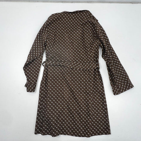 Vintage 70s Weldon Permanent Press Brown Graphic Print Belted Robe Sz L