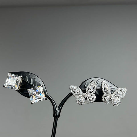 925 Sterling Silver Clear Stone Earrings 15.23g