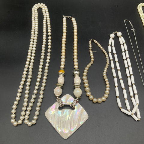 Fashion Jewelry Necklace Lot of 8 Faux Pearl Rhinestone Shell Pendant Styles