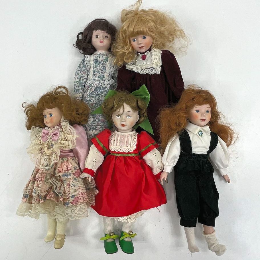 Vintage Lot of 5 Porcelain Dolls Hallmark 1984 LE Boy Girl Collector Dolls