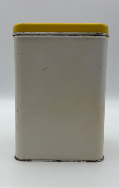Cheinco Vintage Flour Tin Canister Metal Vegetable Mushroom Motif Yellow Lid