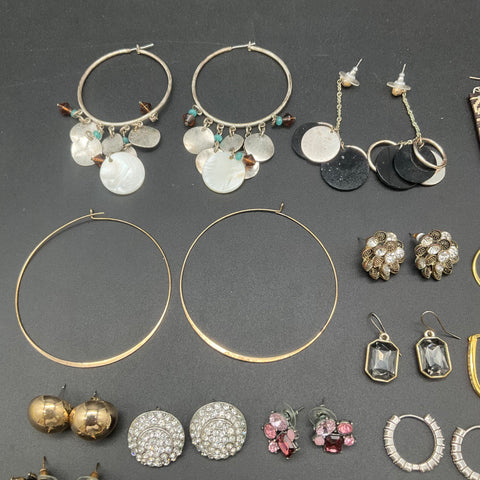 Vintage and Modern Earrings Lot 23 Pairs Hoops Studs Rhinestone Tortoiseshell