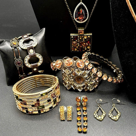 Vintage Style Rhinestone Costume Jewelry Lot Gold Bronze Tone Narmi Watch 15pc
