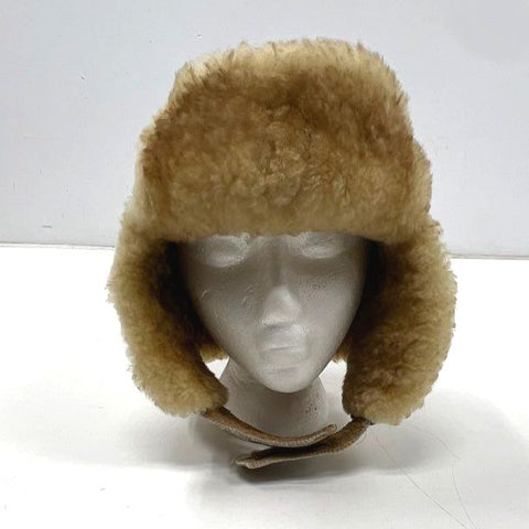 Vintage 90s Tan Suede Trapper Hat Sherpa Faux Fur Lined Earflap Cap