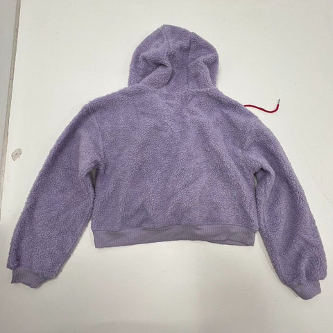 Porridge Women's Purple Sherpa Fleece Cropped Henley Hoodie NWT Size S