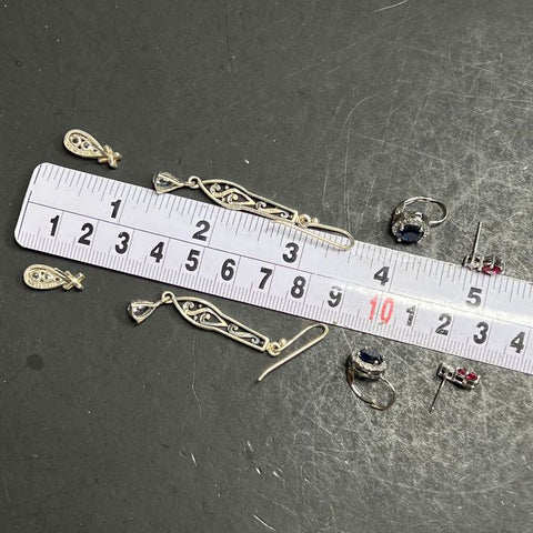 925 Sterling Silver with Stones Earrings 4 Pair