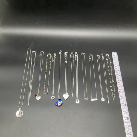 Mixed Costume Jewelry Lot 14 Silver Tone Necklaces Heart Cross Infinity Hope