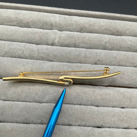 Vintage Givenchy Paris New York Gold Tone Modernist Curved Brooch 5 In