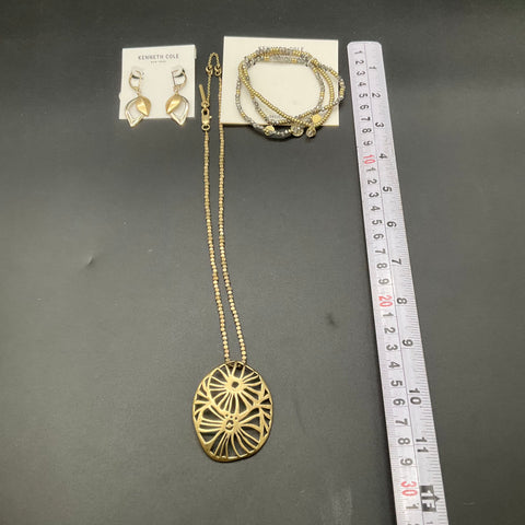 Kenneth Cole New York Jewelry Lot of 3 Necklace Two-Tone Earrings Bracelets