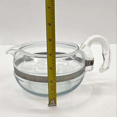 Pyrex Vintage Clear Glass Teapot Tea Server 9 Inch Metal Band Glass Handle