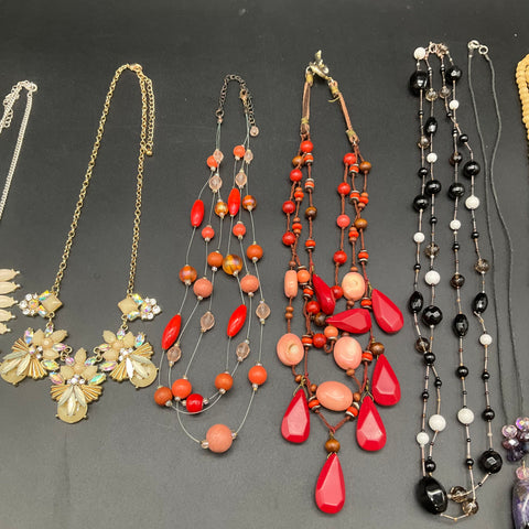 Mixed Costume Jewelry Necklace Lot of 8 Statement Beaded Bib Vintage to Modern