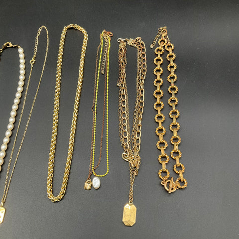 Gold Tone Faux Pearl Paperclip Chain Jewelry Lot 12 Wearable Fashion Necklaces