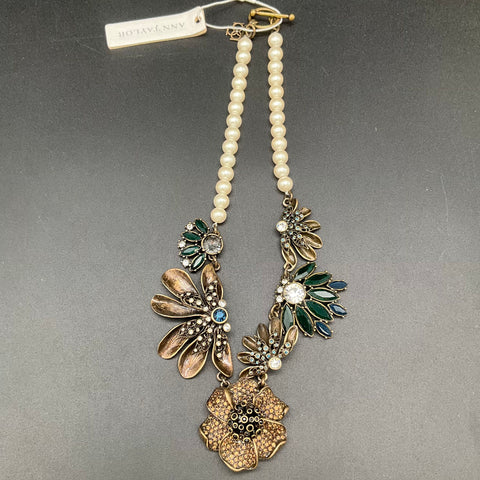 Ann Taylor Statement Necklaces Lot of 2 Faux Pearl Floral & Black Filigree Bib