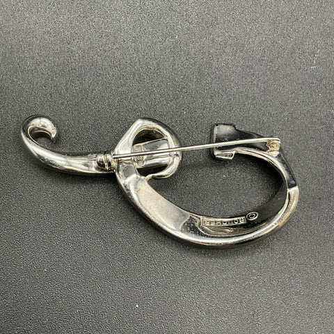 Vintage Boucher Silver Tone Rhinestone Ribbon Swirl Brooch Pin Signed