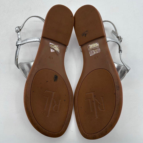 Lauren Ralph Lauren Silver Metallic T-Strap Thong Sandals Women's Size 8.5B