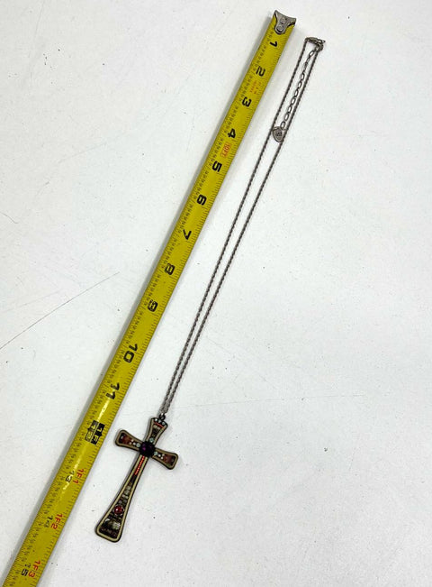 Vintage Ayala Bar Signed Cross Pendant Necklace Mixed Media Israeli Art Jewelry