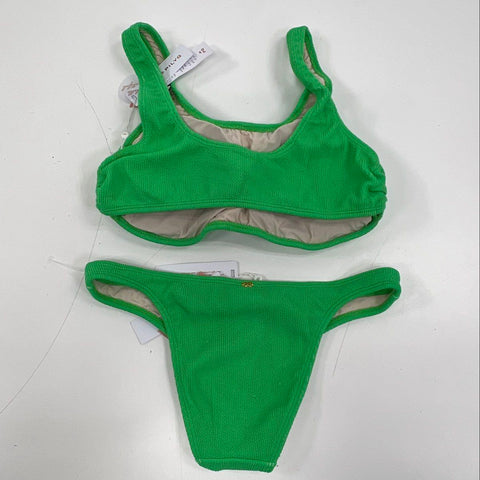 Pilyq NWT Women's Green Reef Textured High Cut Bikini Set Top D Bottom L
