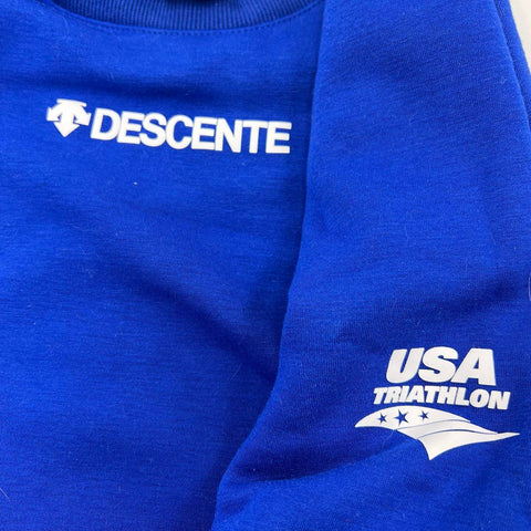 Descente Men's USA Triathlon Blue Crewneck Pullover Sweatshirt Logo Sz XL