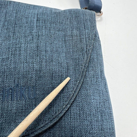 Haiku Blue Canvas Flap Crossbody Bag RFID Blocking Purse Silver Hardware