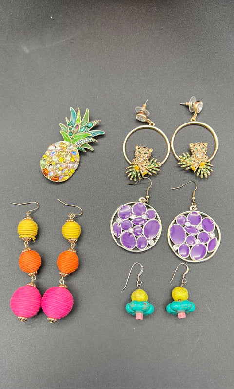 12pc Chunky Statement Jewelry Lot Tropical Beaded Necklaces Earrings Brooch