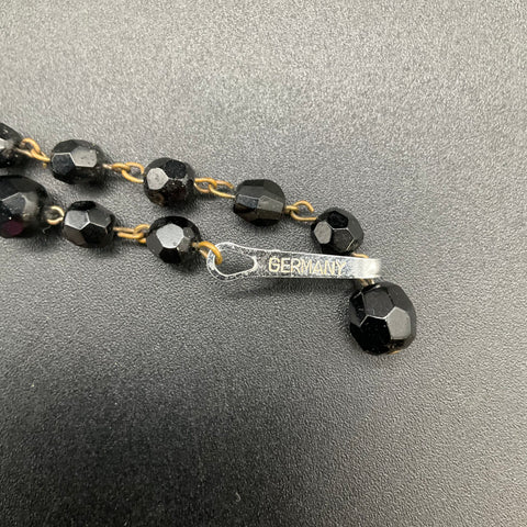 Vintage Black Glass Beaded Necklace Lot 2pc Germany Graduated Faceted Beads