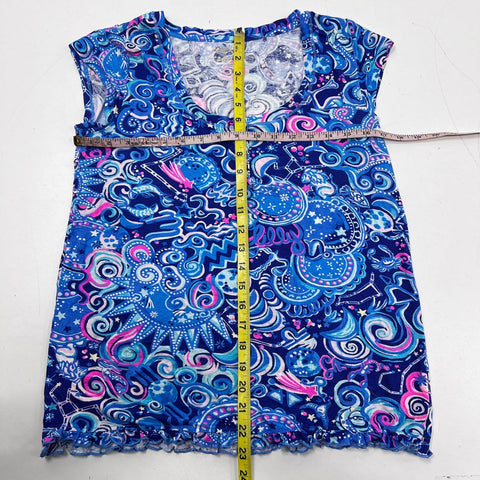 Lilly Pulitzer Women's 4pc Pajama Set Lot Tropical Celestial Pink Blue Sz S