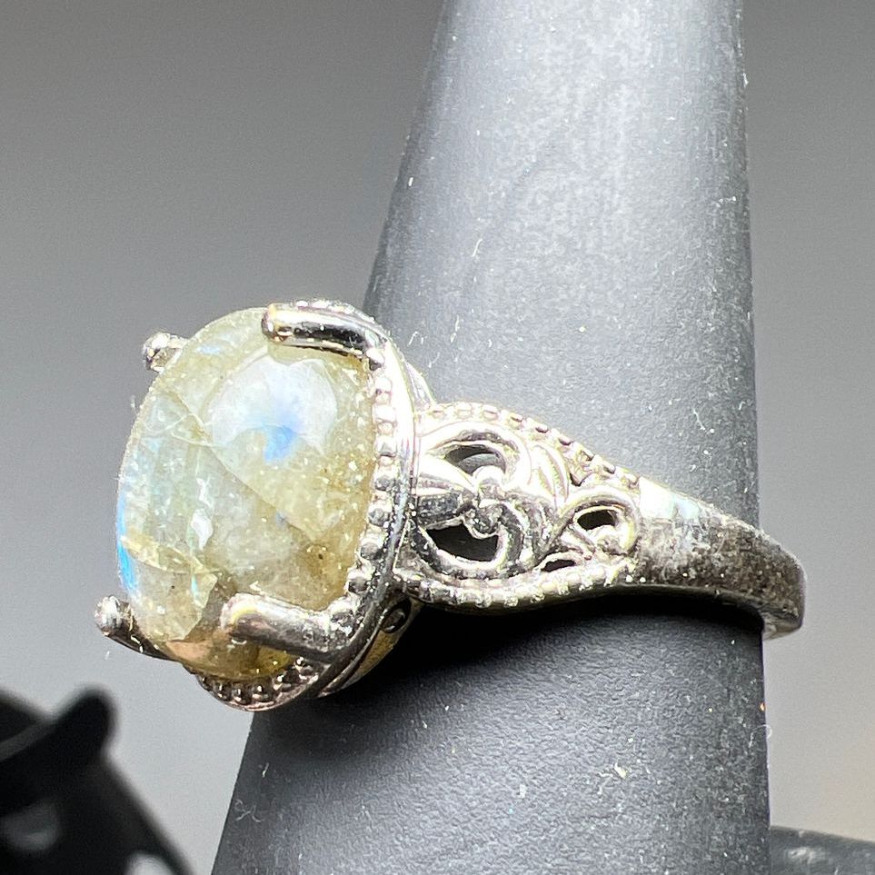 Labradorite Silver Tone Ring Size 8 IOB