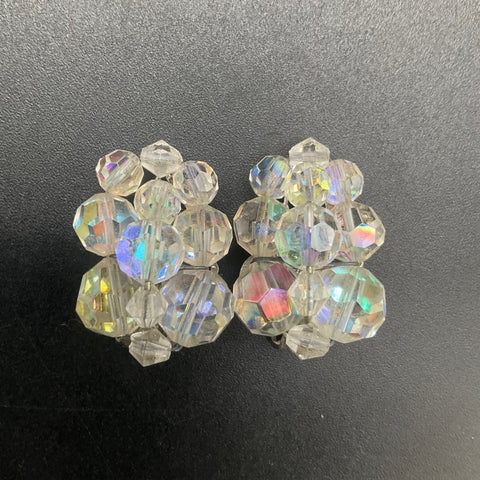 Vintage Aurora Borealis Faceted Glass Demi Parure Necklace & Earring Set