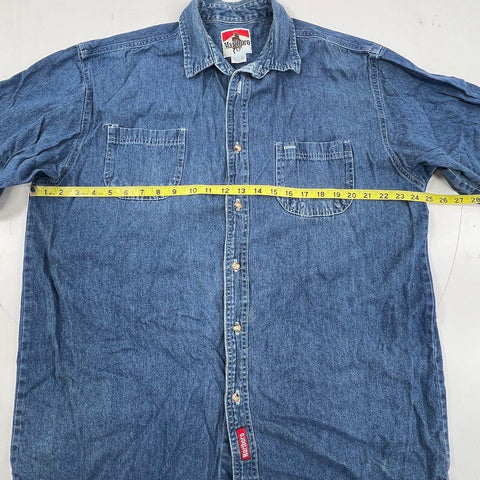 Vintage 90s Marlboro Country Store Denim Button Up Shirt Made USA Sz XL