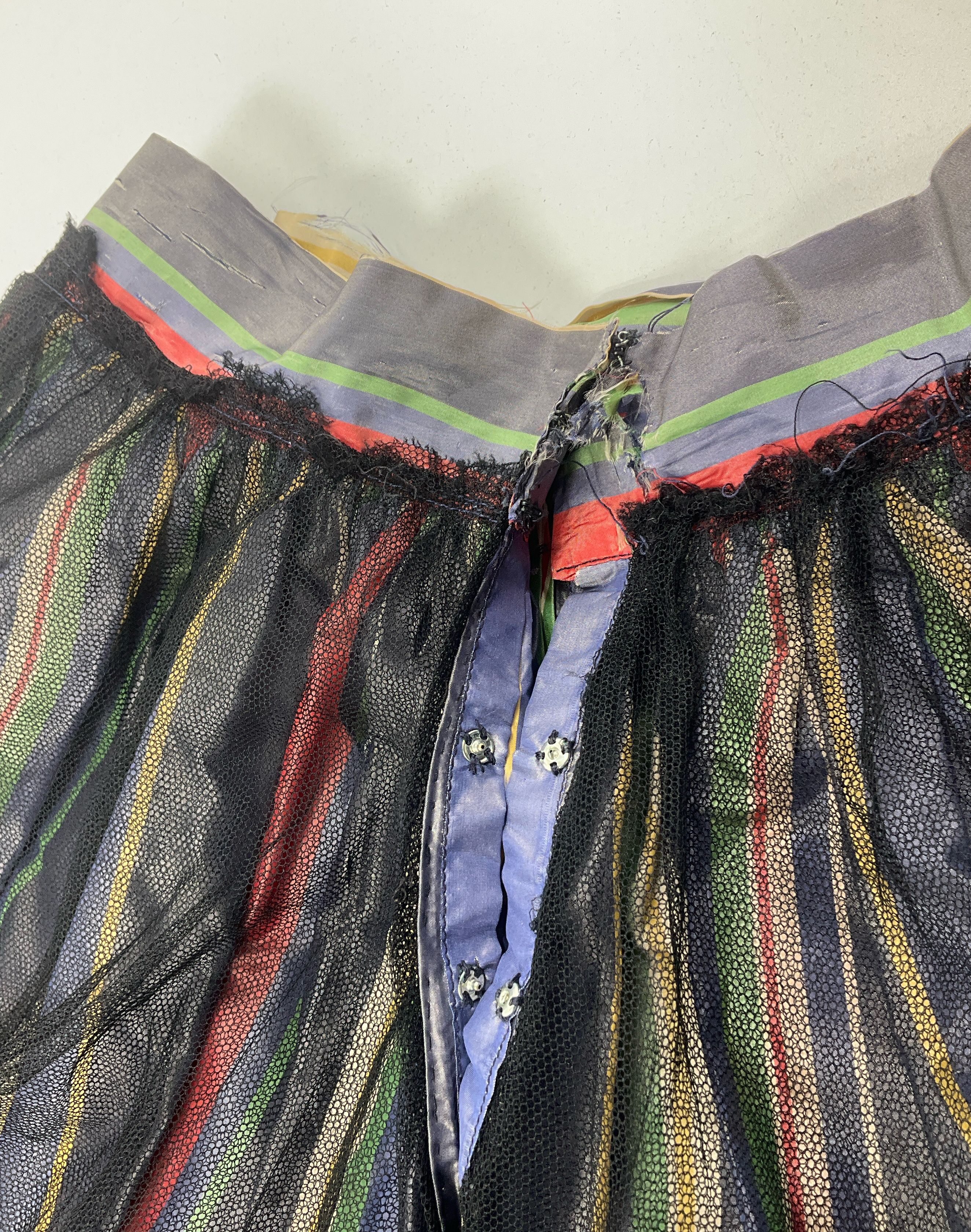 Antique Striped Taffeta & Black Double Layer Crinoline Skirt XXS Poor Condition