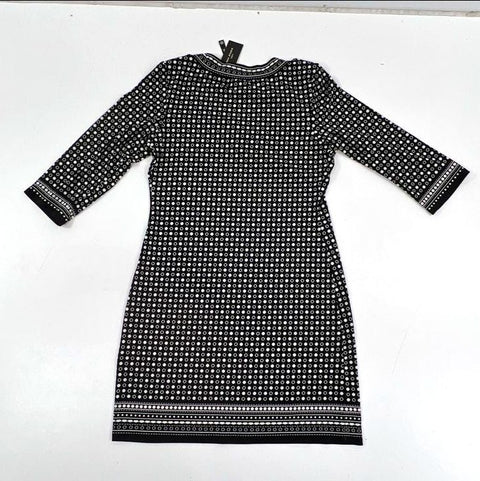 Max Studio Women's Black White Polka Dot Border Print V-Neck Dress Sz L NWT