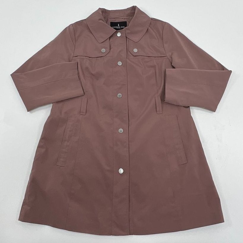 Women's London Fog Mauve Snap Up Jacket Trench Coat - Size Large *No Tie