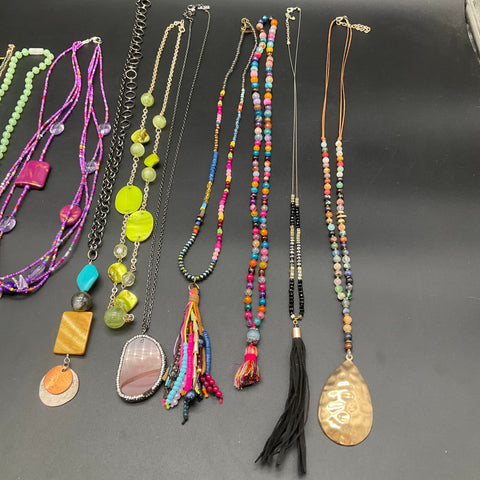 Natural Life Boho Beaded Statement Necklace Lot of 10 Tassels Pendants Eclectic