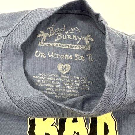 Bad Bunny Men's Blue World's Hottest Tour 2022 Un Verano Sin Ti T-Shirt Size M