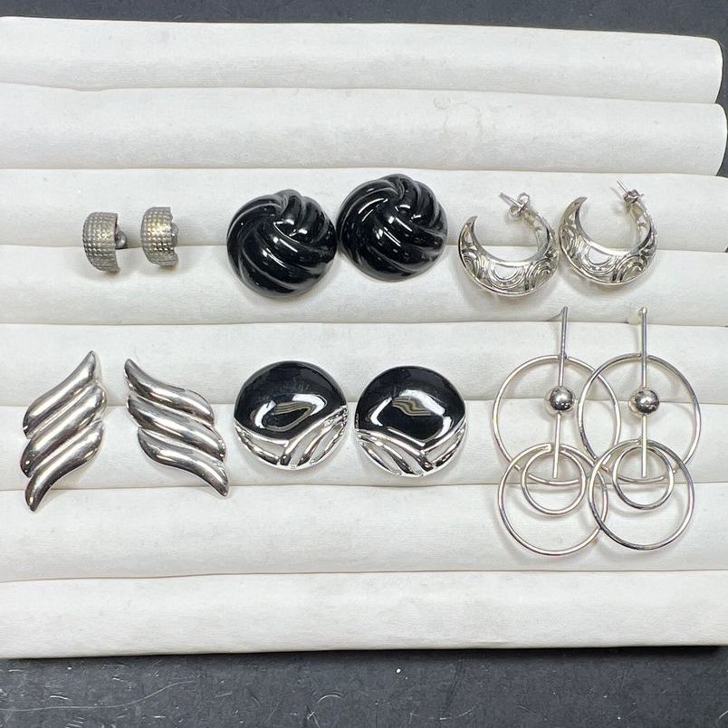 Lot of 6 Silver Tone Pierced Earrings Dangle Studs