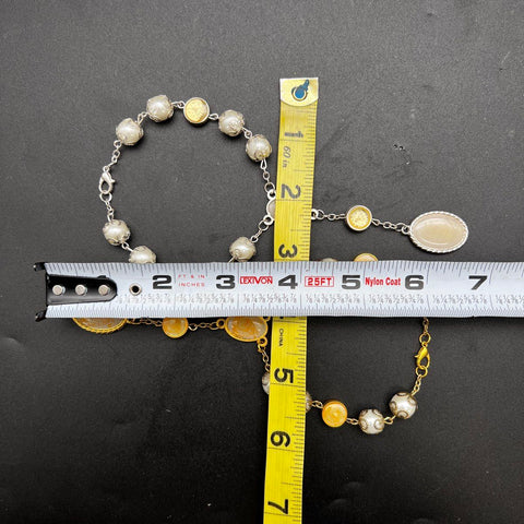 Religious Rosary Bracelet Lot of 20 Gold Silver Tone Faux Pearl Catholic Medals
