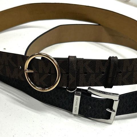 Michael Kors Women's Monogram Belts Lot 2 Black Brown Gold Silver Sz M L NWT