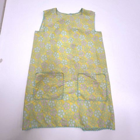 Vintage 60s 70s Handmade Cobbler Smock Apron Yellow Floral Cotton