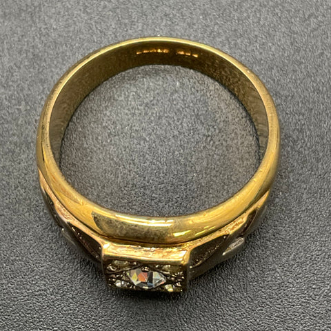 Vintage Two-Tone 18KGE Men's Signet Ring Clear Rhinestones Size 13 10.8g