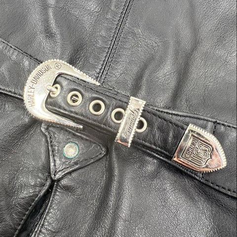 Vintage 90s Harley-Davidson Leather Biker Buckle Back Vest Sz S
