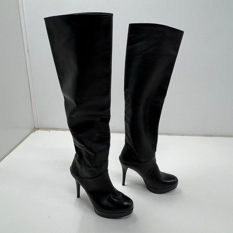 Stuart Weitzman Black Leather Platform Stiletto Knee High Boots Size 6.5